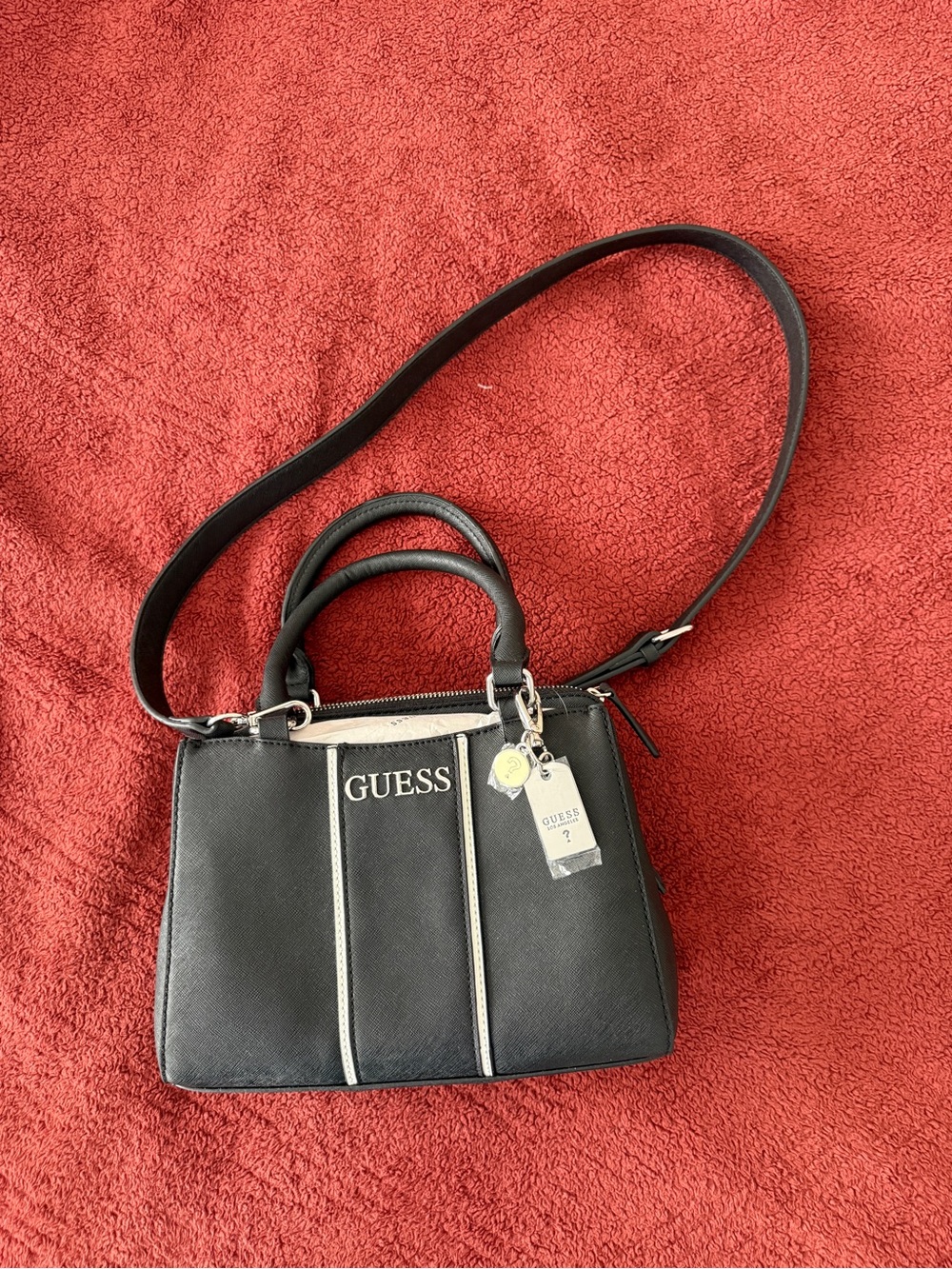 GUESS Black Crossbody Satchel with Cream Piping